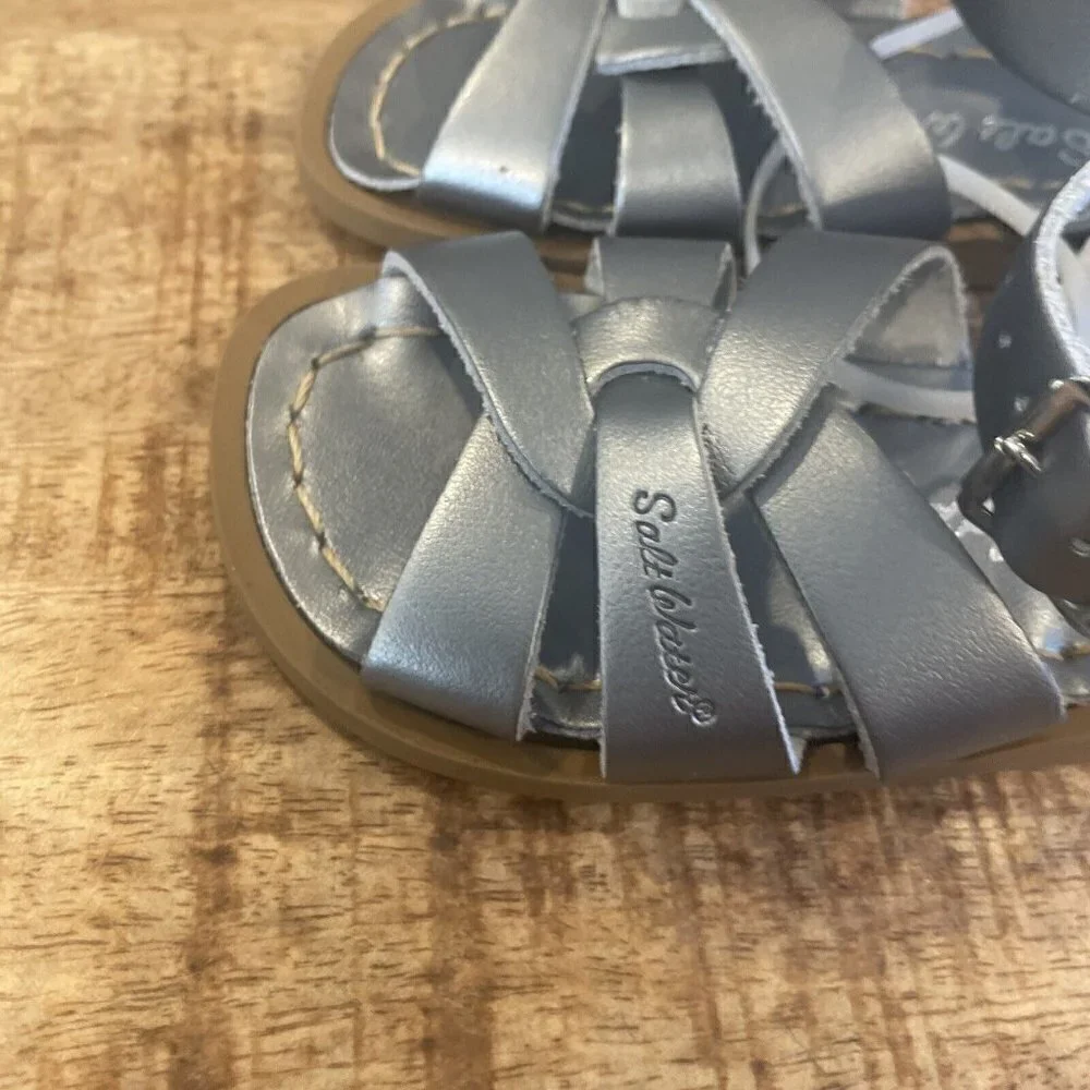 Boutique Salt Water Silver Leather Sandal Toddler 6 Silver Lining sun